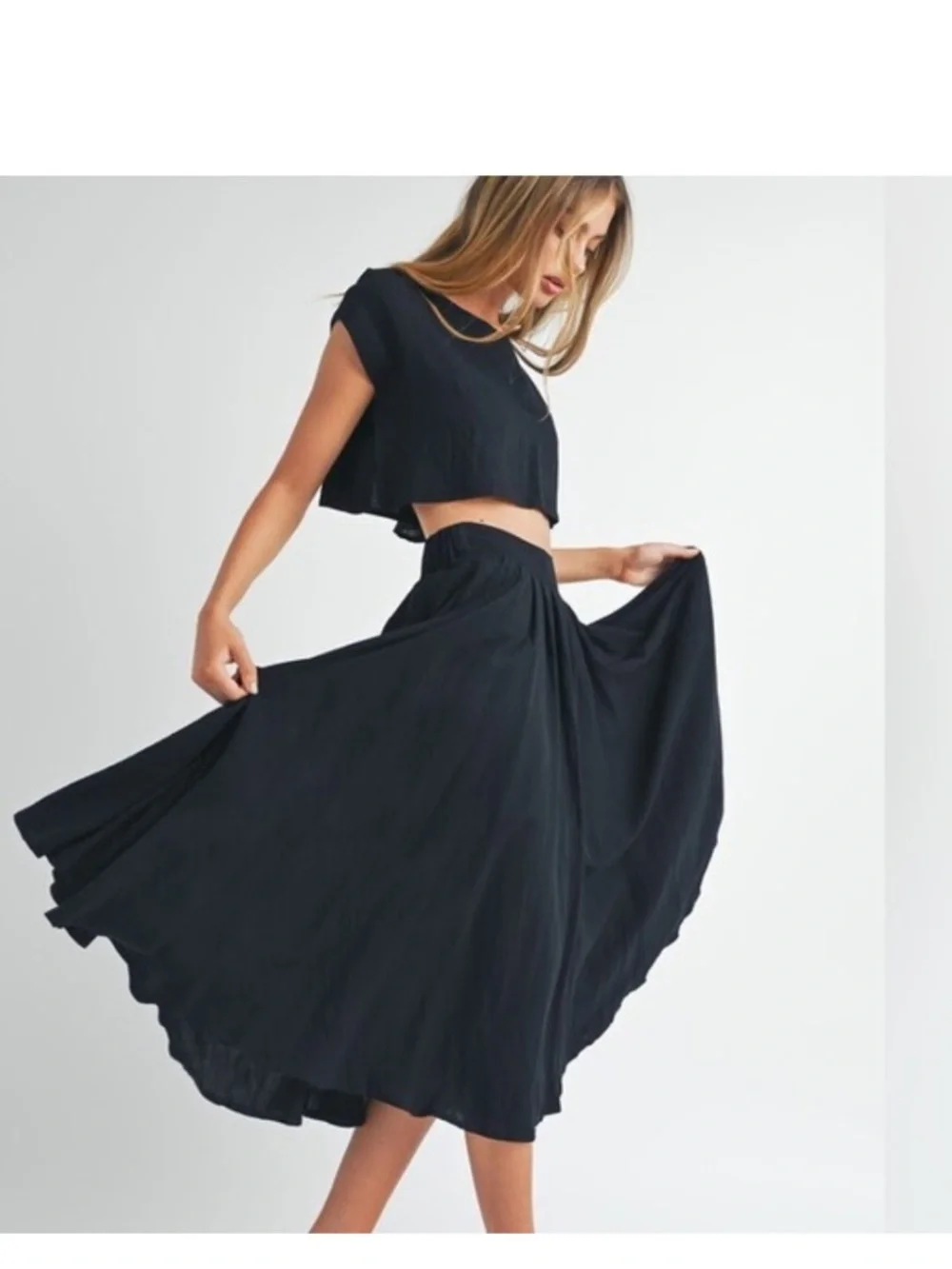 MABLE  Black Flowing Midi Skirt - Picture 6 of 13